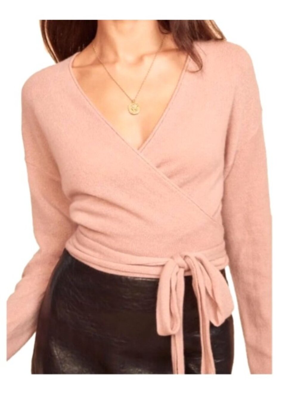 Reformation Women's Sz XL Pink Wrap Sweater Cashmere Blend Long Sleeve